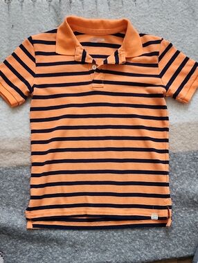 Gap Kids Boys M (8) Striped Polo Shirt Orange Navy - Like New Preppy Rugby
